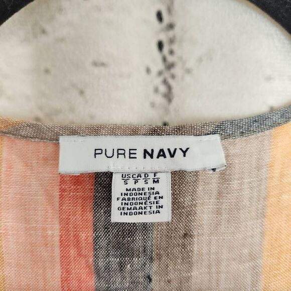 Pure Navy Sleeveless 100% Linen High Low Striped Summer Tank Top Size Small - Picture 10 of 11